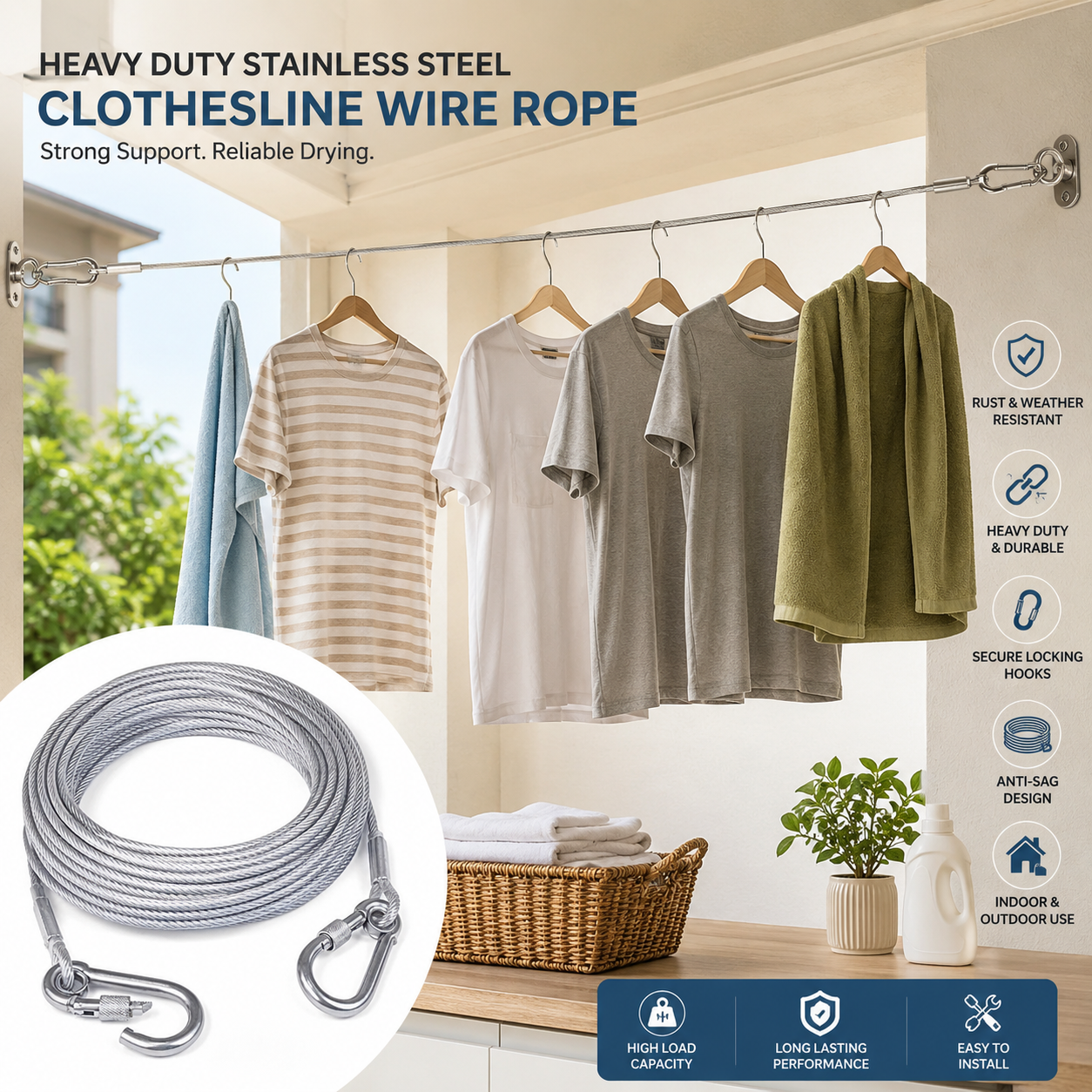Elmist Essentials Heavy Duty Stainless Steel Clothesline Wire Rope